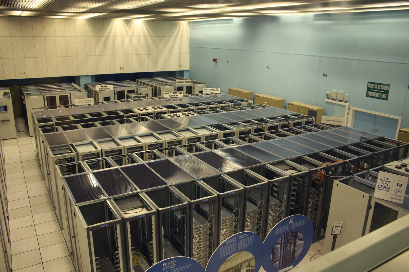 Rows of server racks in the CERN computer centre