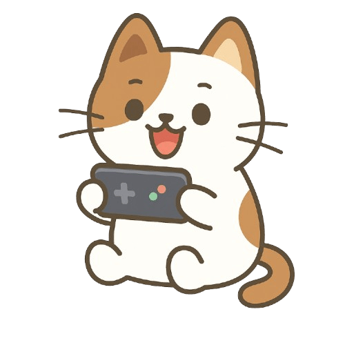 Nini the cat happily playing a handheld game console